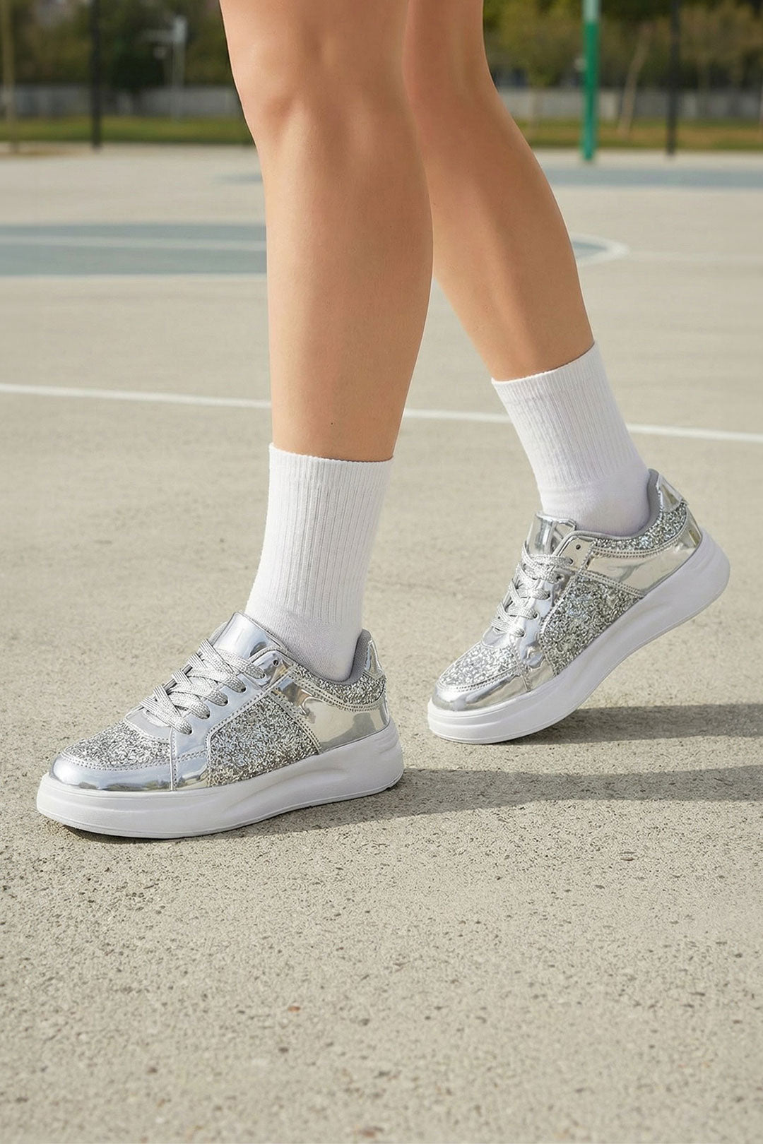 Glitter Platform Flat Trainers