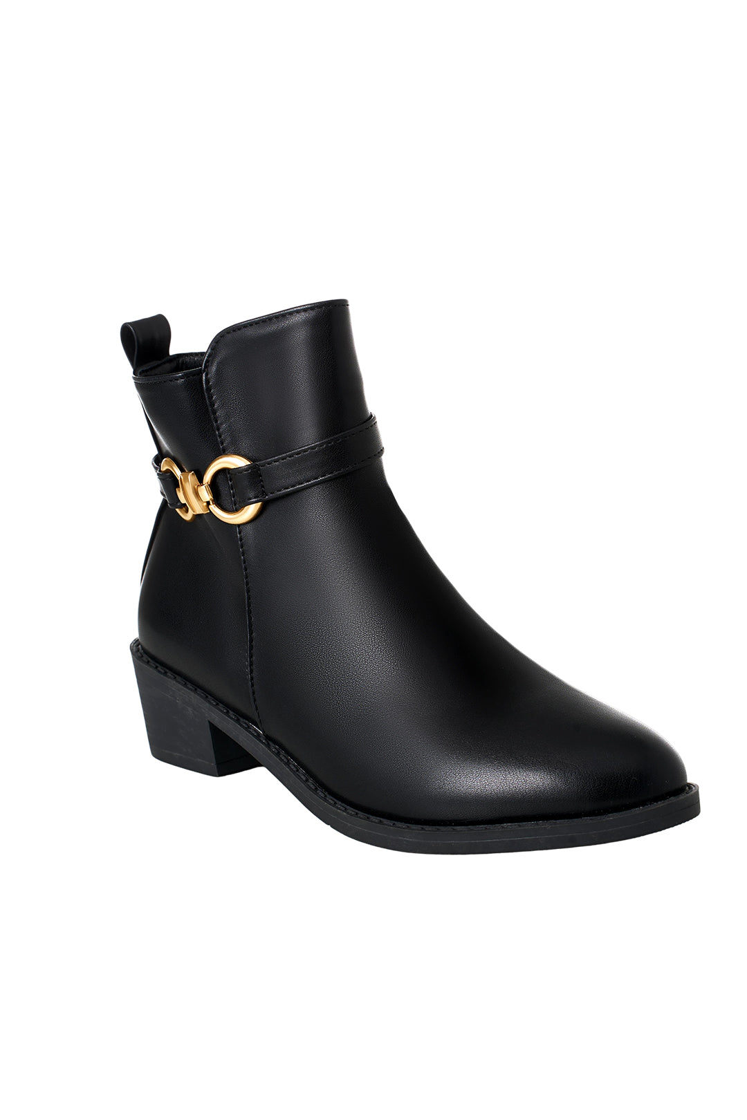British Style Pointed Toe Ankle Boots with Gold Metal Buckle