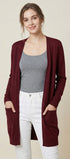 Knit Open Front Cardigan #oran_Wine Red
