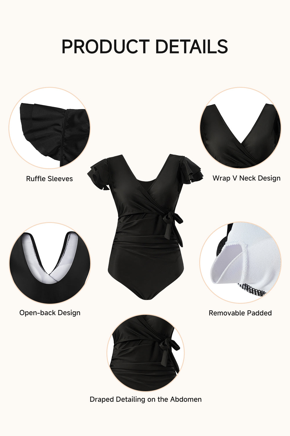 Ruffle Sleeves Ruched Tummy One?Piece Swimsuit
