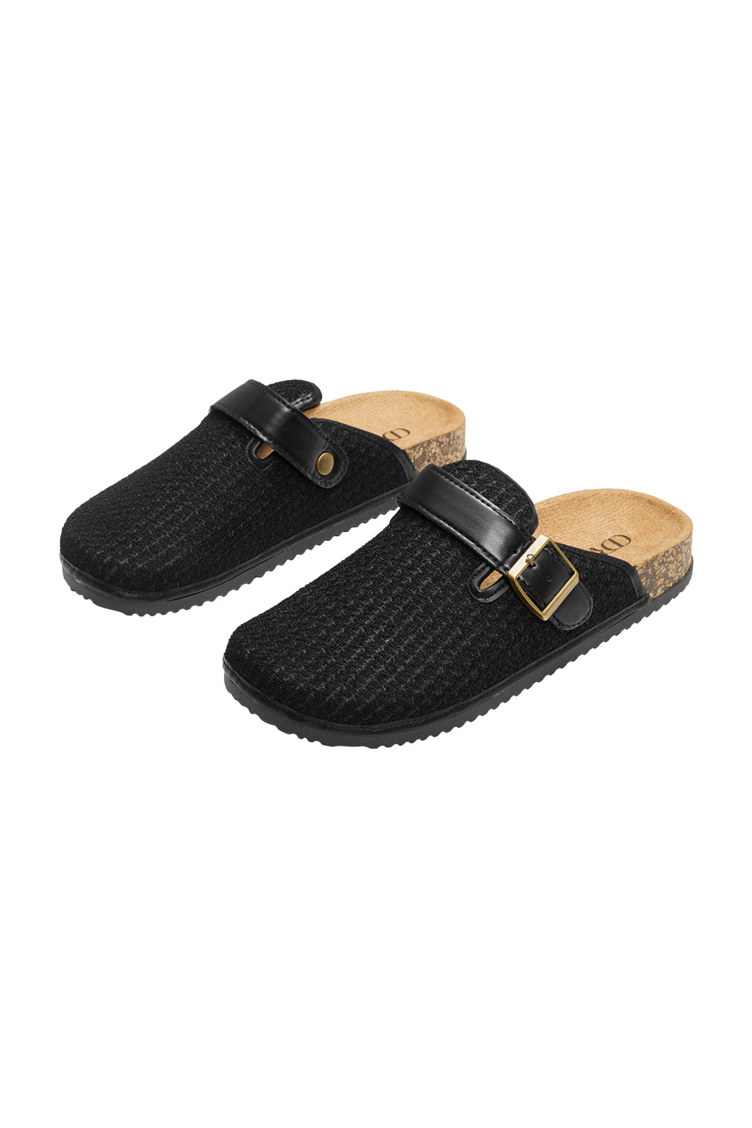 Woven Plush Fabric Mules with adjustable buckle