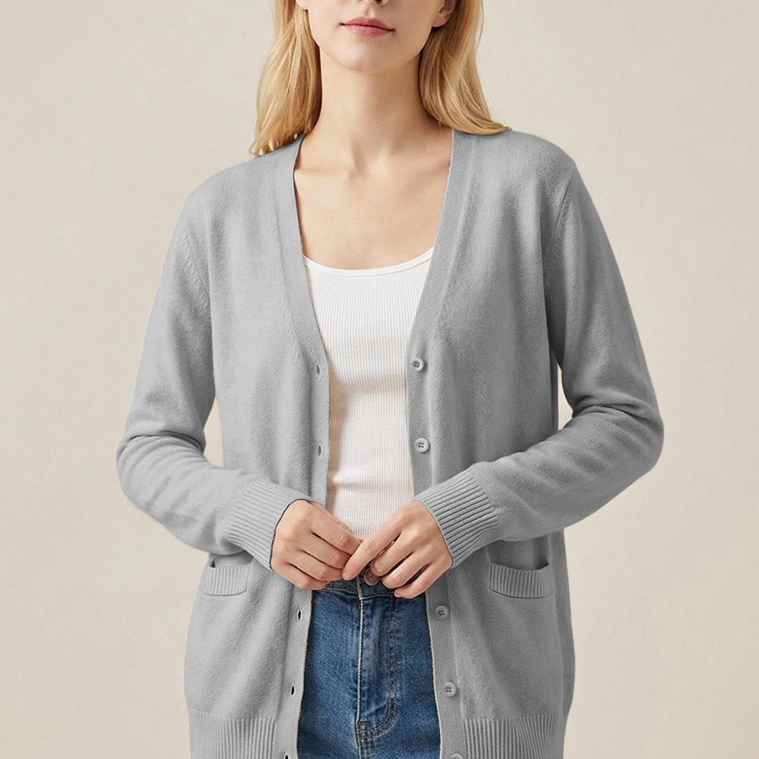 V-Neck Knit Cardigan #oran_Gray