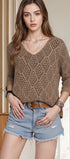 Solid Color Cutout Knit Top #oran_Khaki