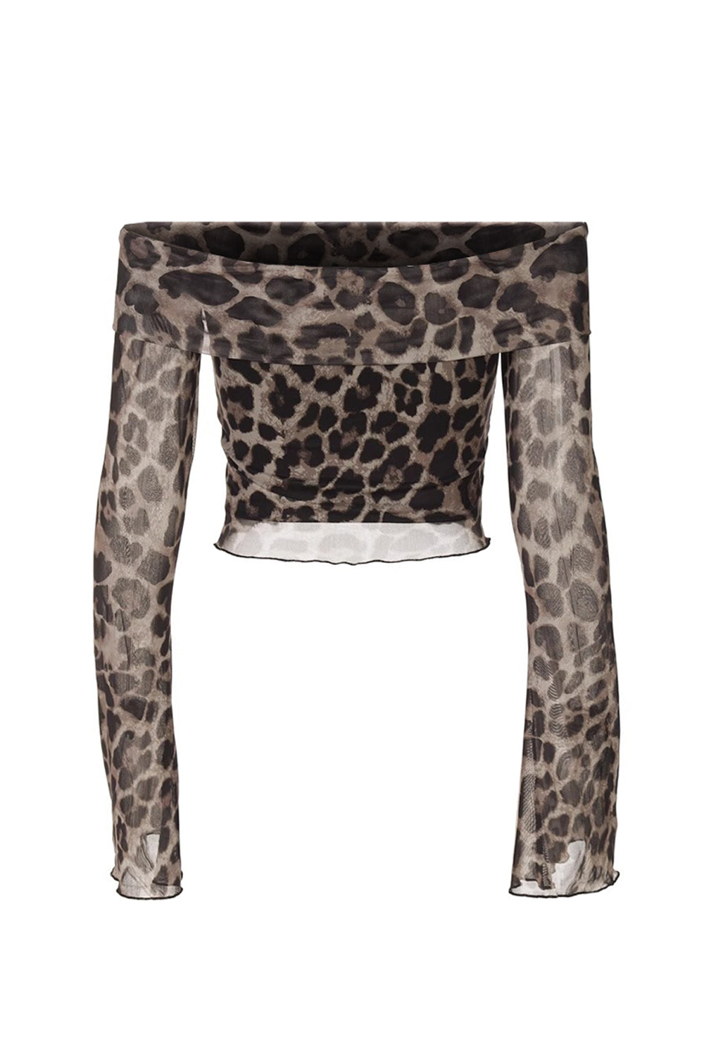 Leopard Print Off-Shoulder Flared Sleeve Crop Top