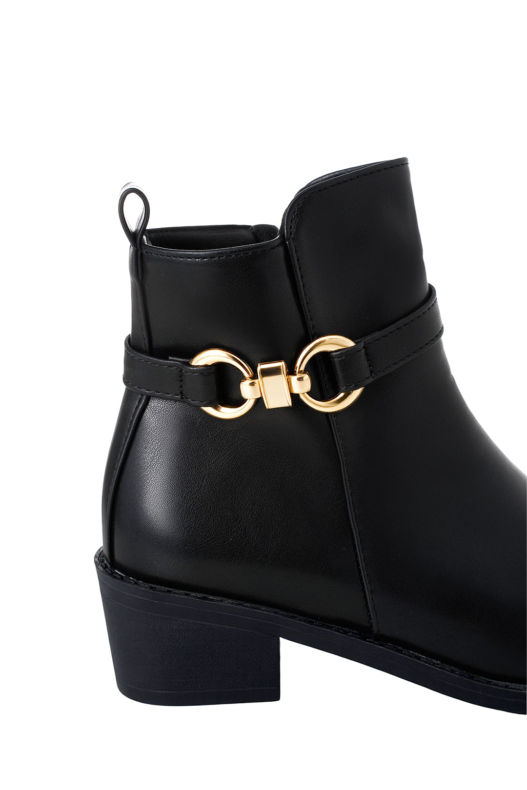 British Style Pointed Toe Ankle Boots with Gold Metal Buckle
