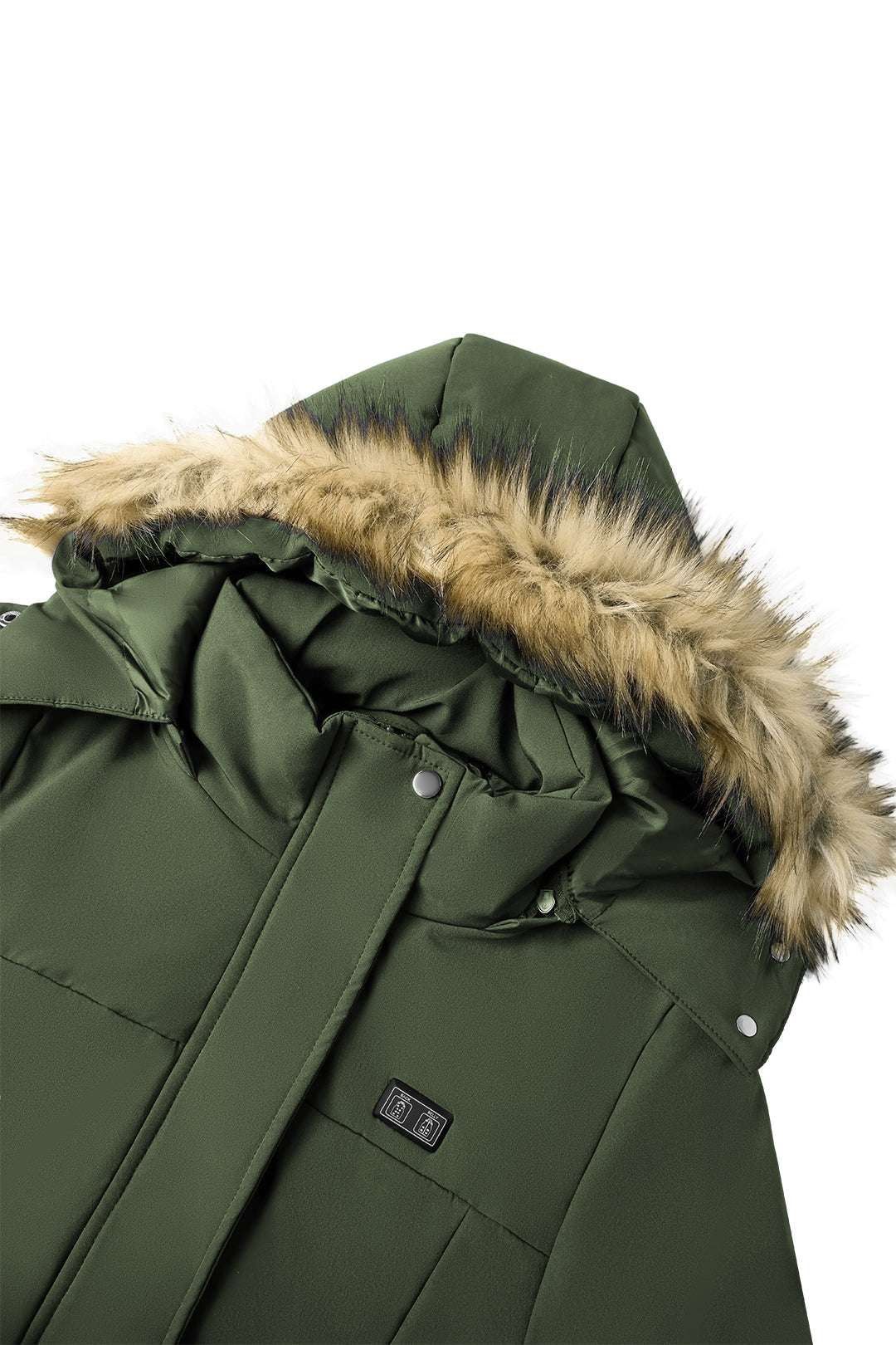Heated Hooded Nipped Waist Winter Puffer Coat