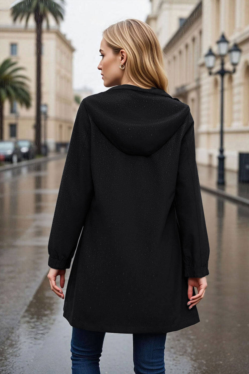 Windproof Trench Coat with Detachable Hood