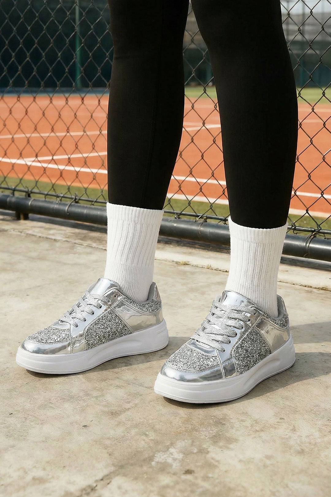 Glitter Platform Flat Trainers