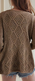 Solid Color Cutout Knit Top #oran_Khaki