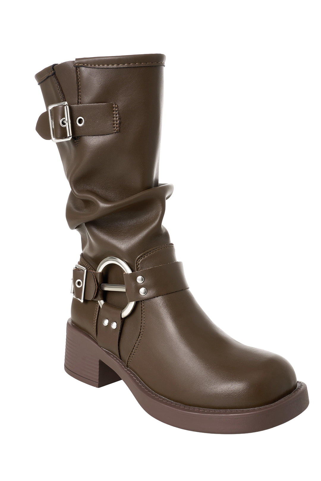PU Leather Western-Style Cowboy Boots with Belt Buckle