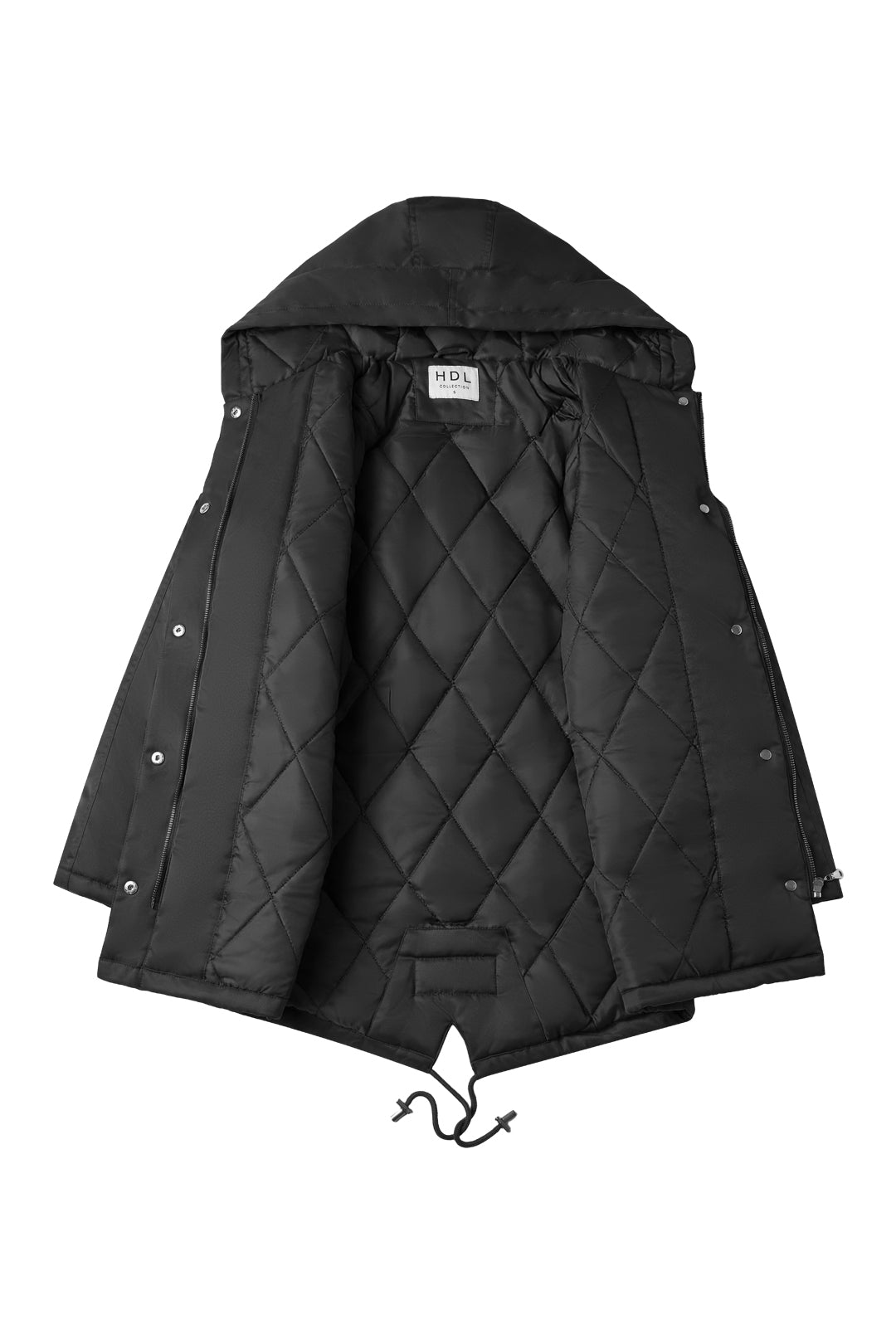 Midi warm puffer coat with nipped waist and tie belt