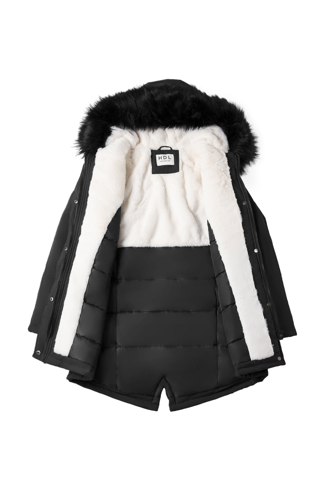 Versatile minimalist puffer coat with hood and fur collar