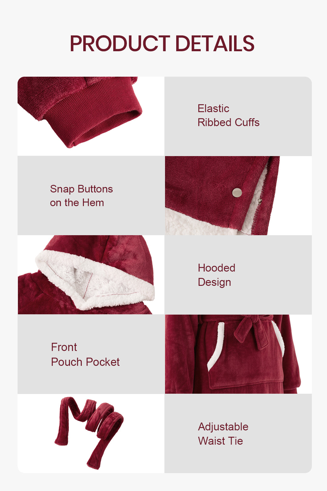 Tie Waist Big Pocket Fleece Lined Hooded Loungewear