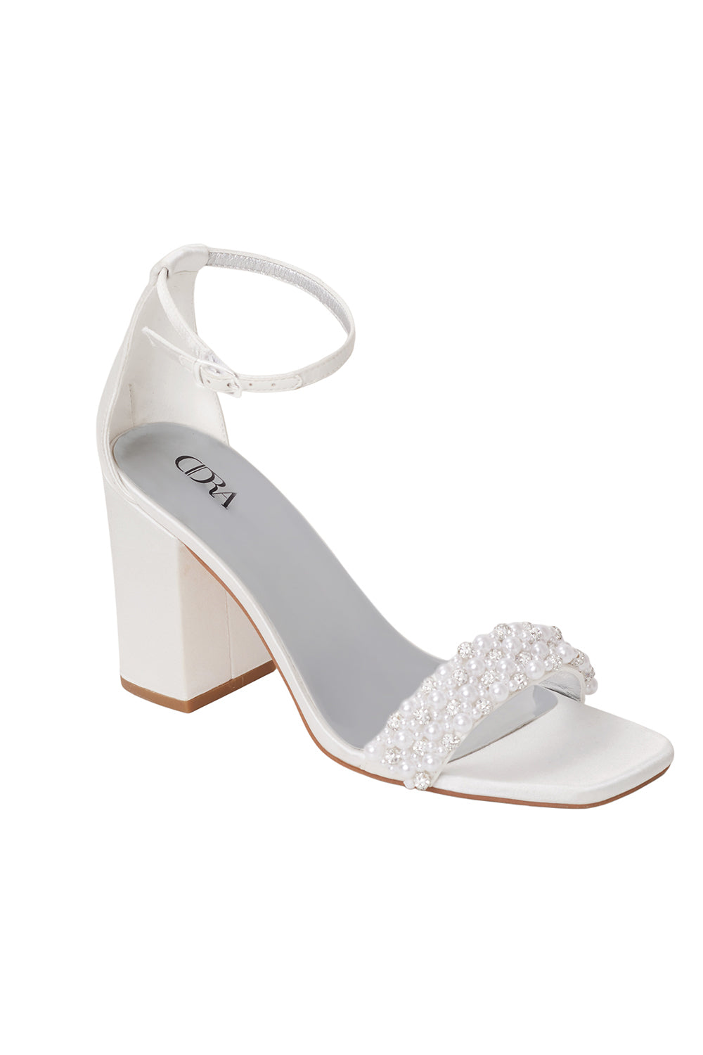 Pearl-Embellished Two-Part Block High Heel Sandals