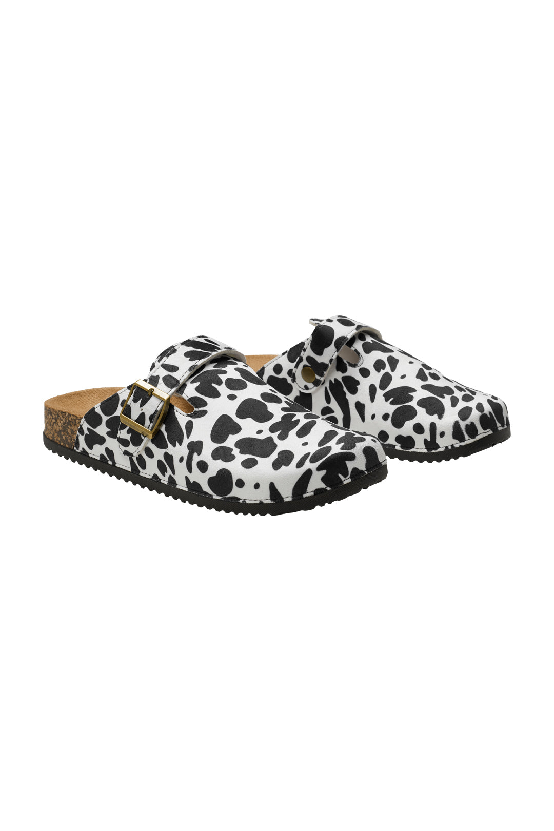 Cow Print Pattern Mules Sandals with Adjustable Metal Buckle