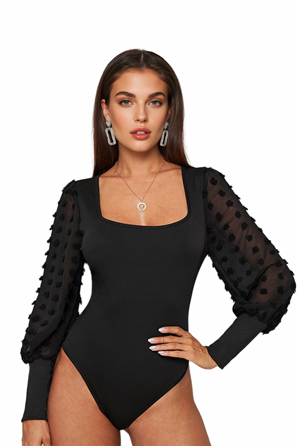 Square Neck Fitted Long Sleeve Bodysuit