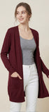 Knit Open Front Cardigan #oran_Wine Red