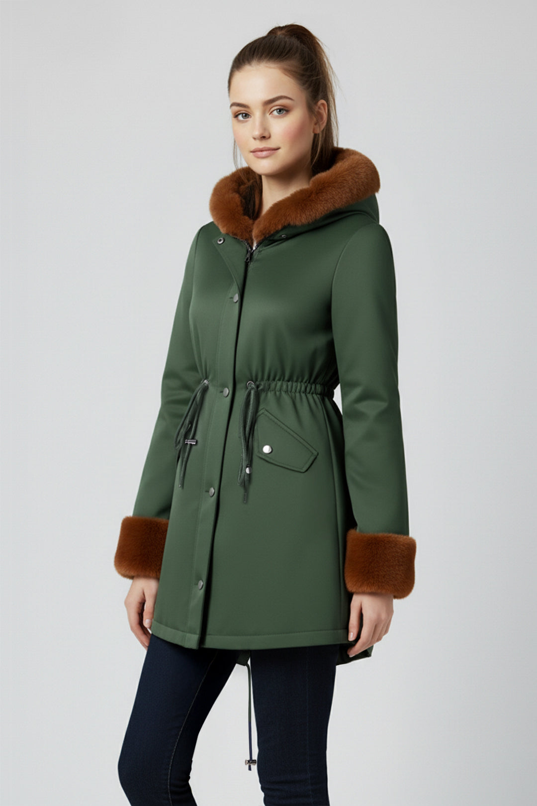 Midi Fur Collar Nipped Waist Warm Puffer Coat