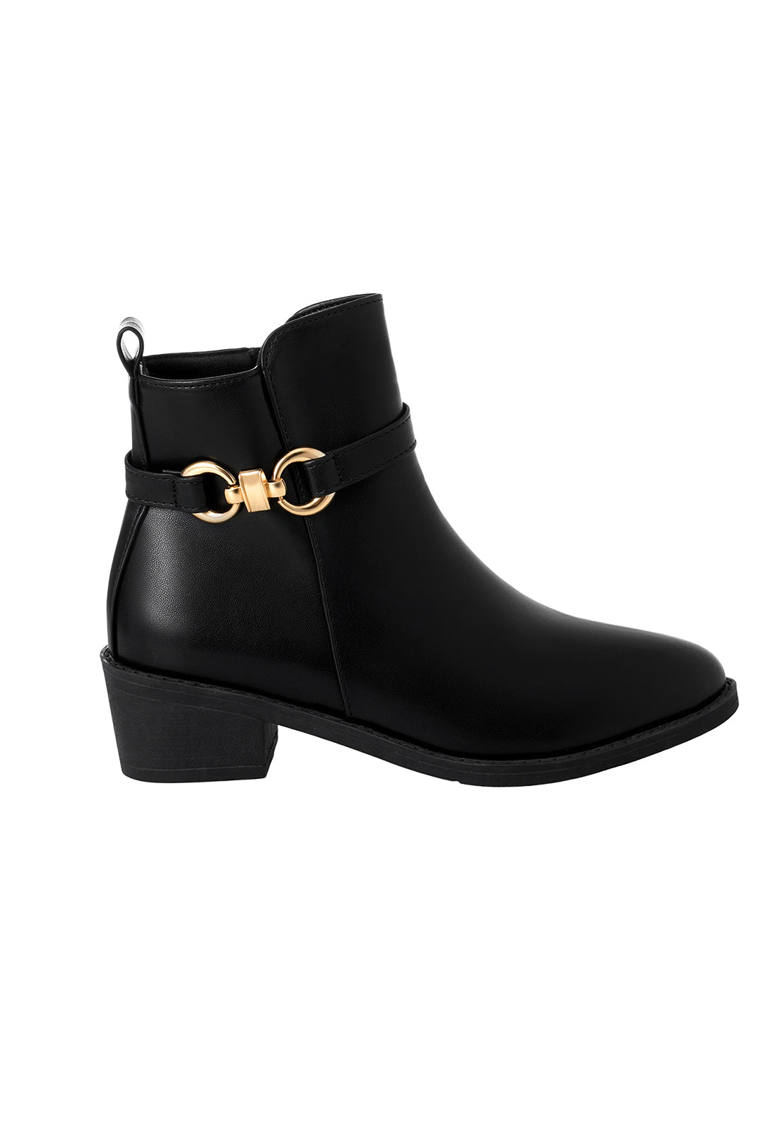 British Style Pointed Toe Ankle Boots with Gold Metal Buckle