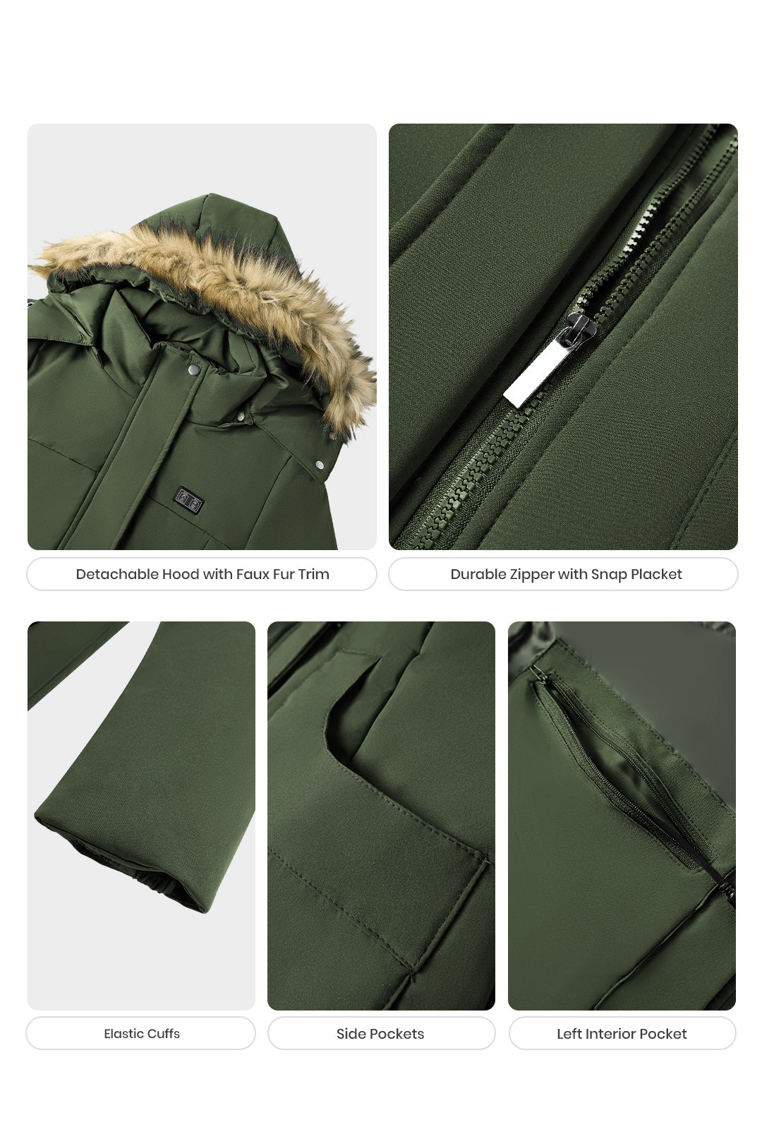 Heated Hooded Nipped Waist Winter Puffer Coat