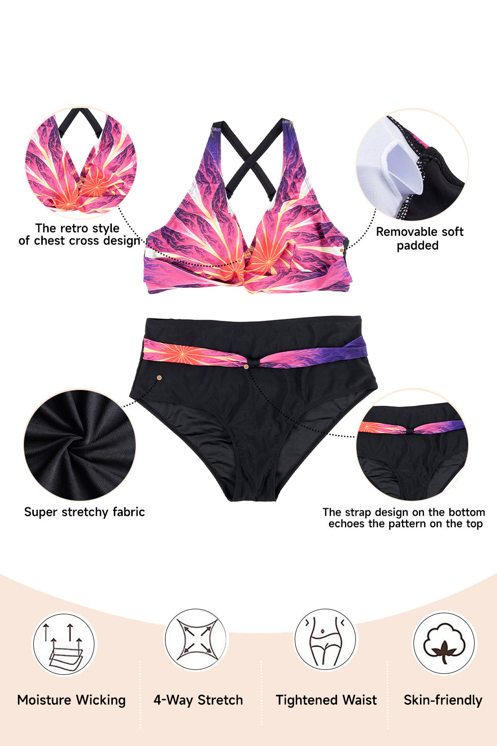 Women Two Piece V-Neckline Bikini Swimsuit