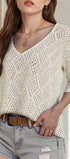 Solid Color Cutout Knit Top #oran_White