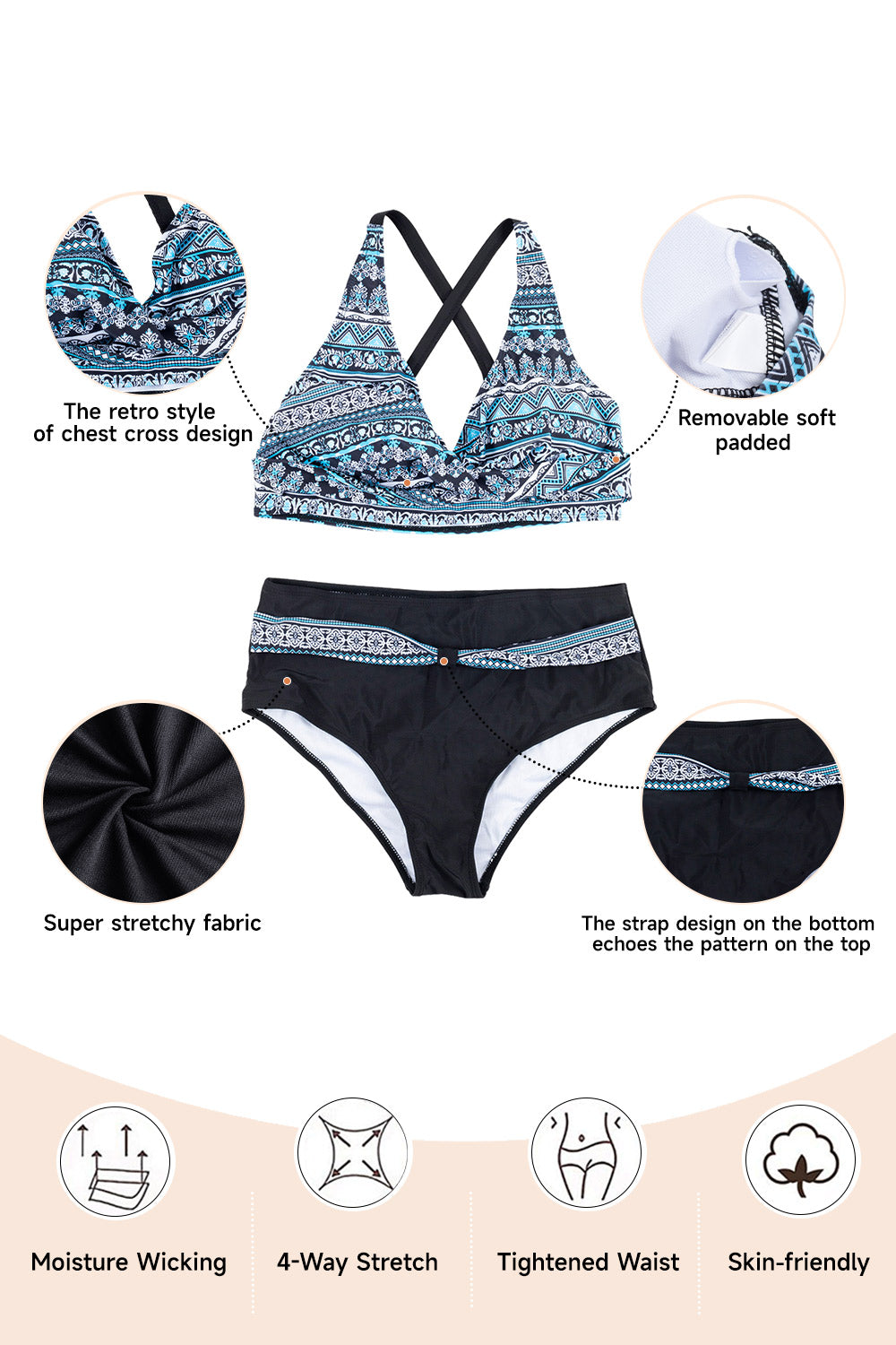 Women Two Piece V-Neckline Bikini Swimsuit