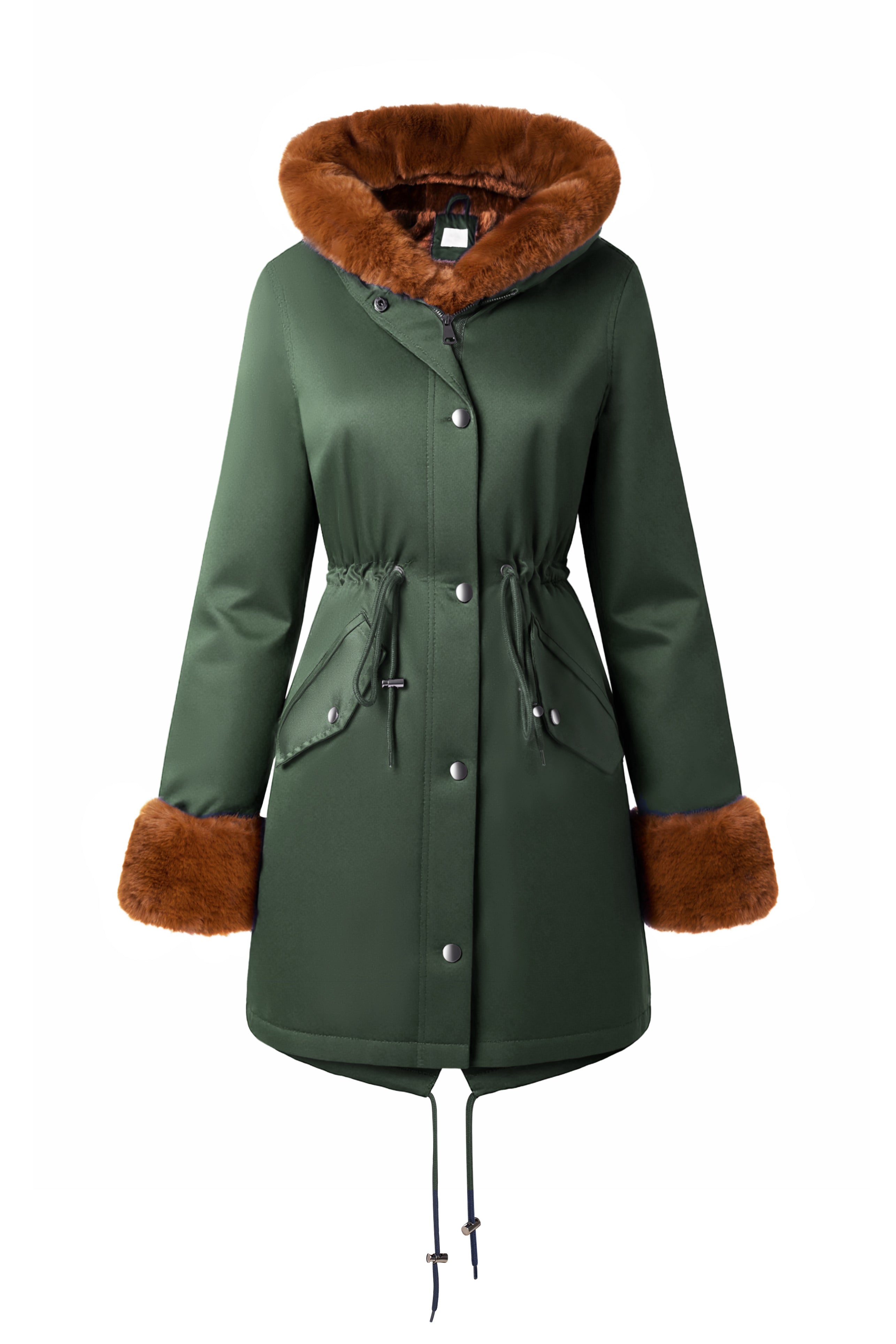 Midi Fur Collar Nipped Waist Warm Puffer Coat