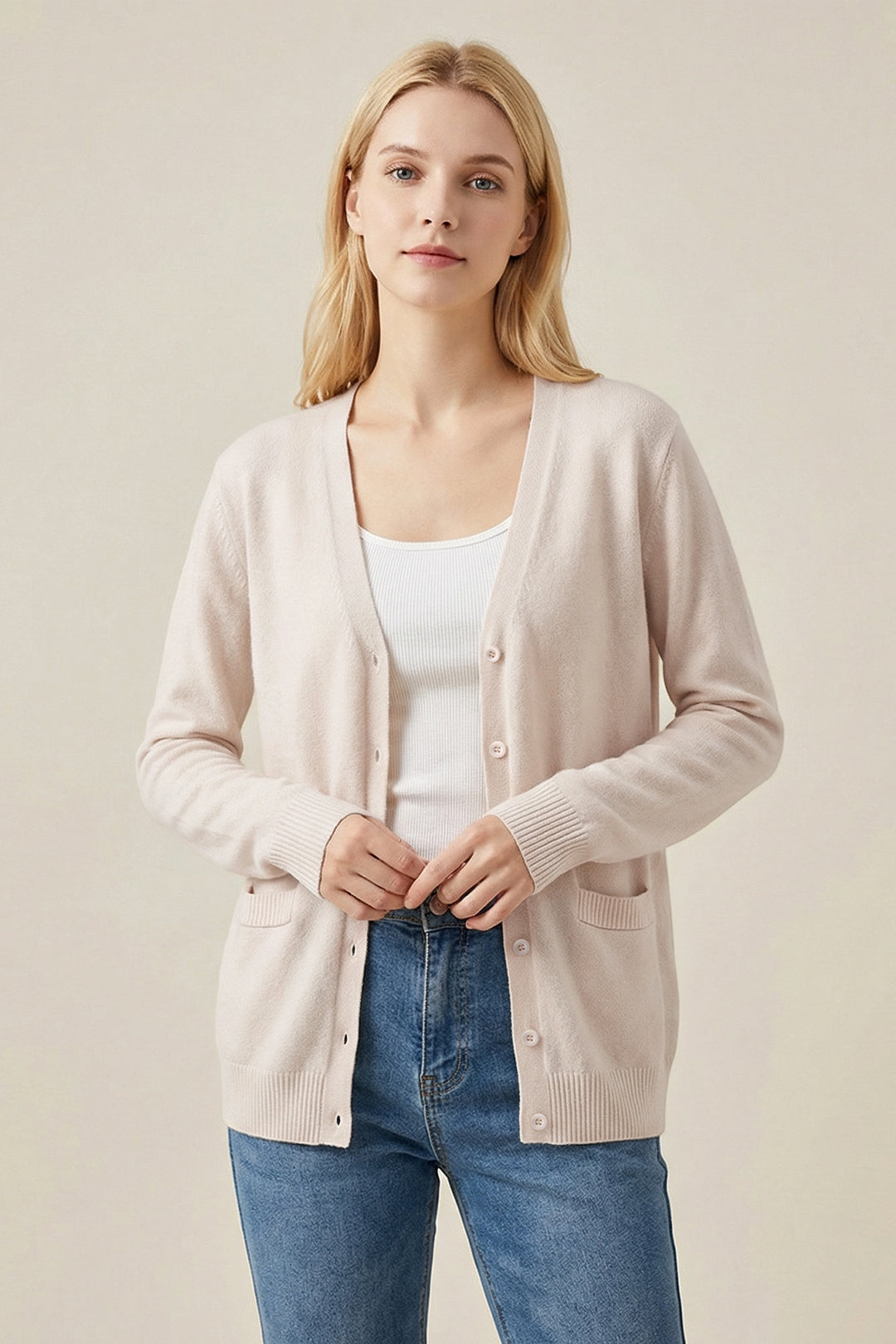 V-Neck Single Breasted Knit Cardigan