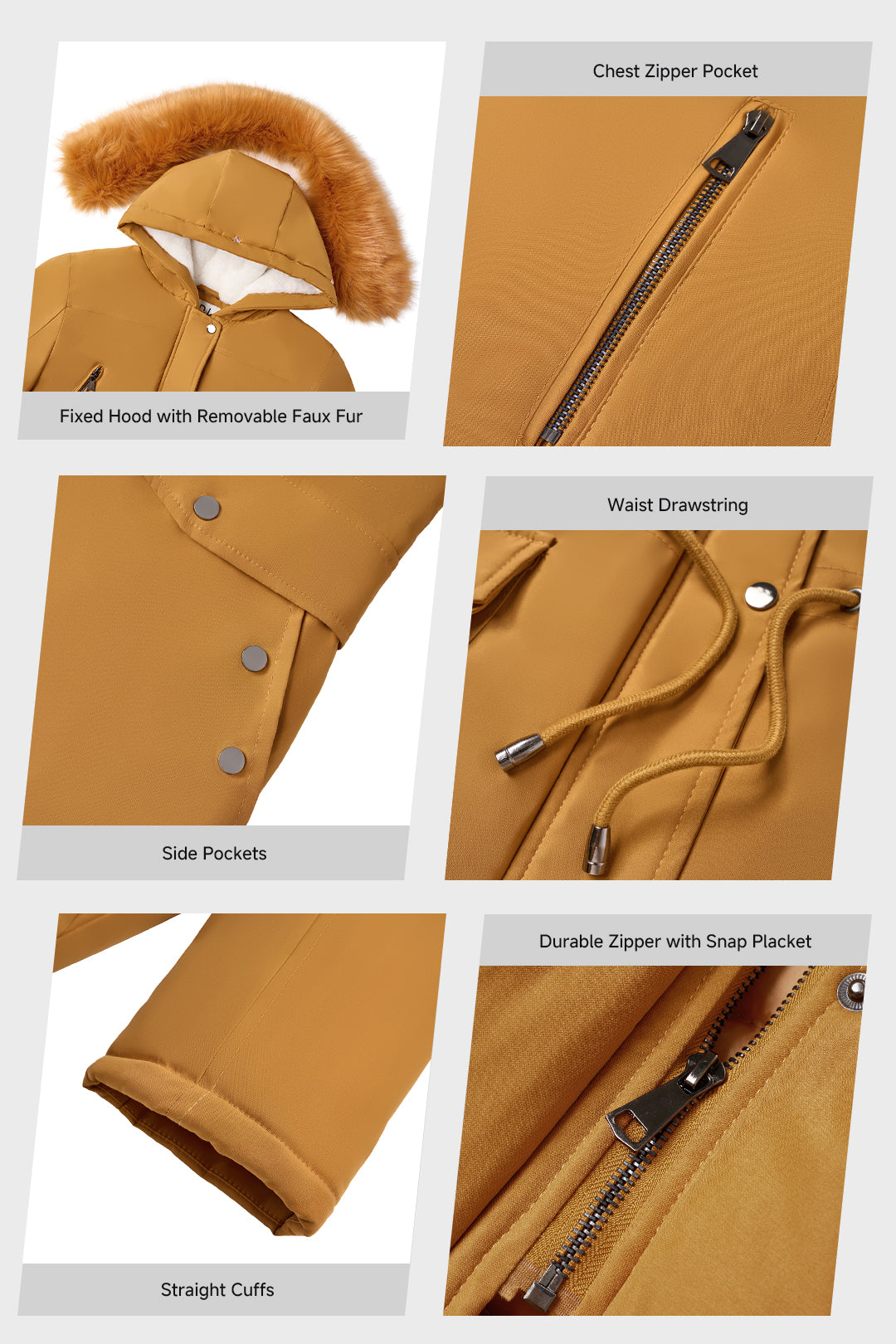 Versatile minimalist puffer coat with hood and fur collar