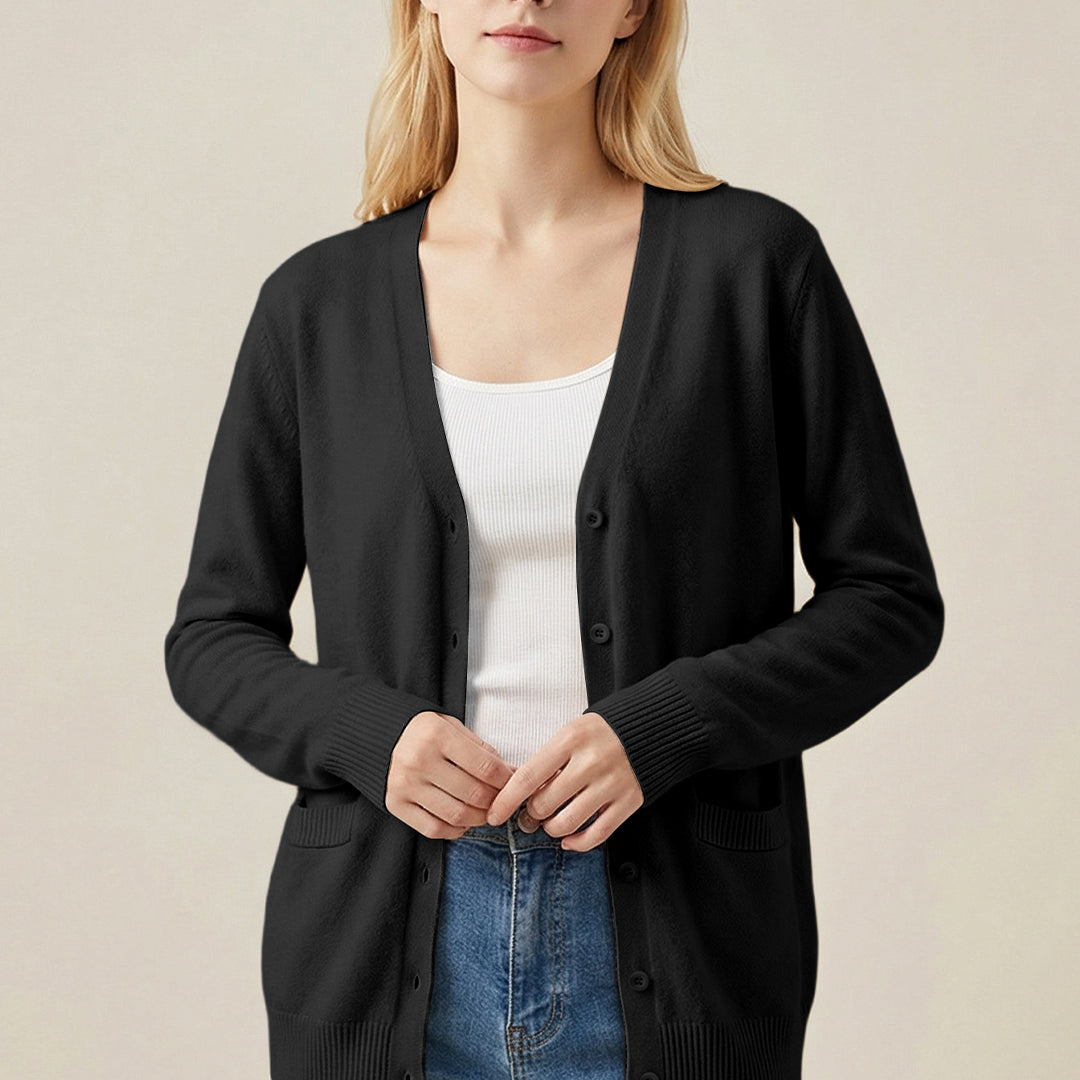 V-Neck Knit Cardigan #oran_Black