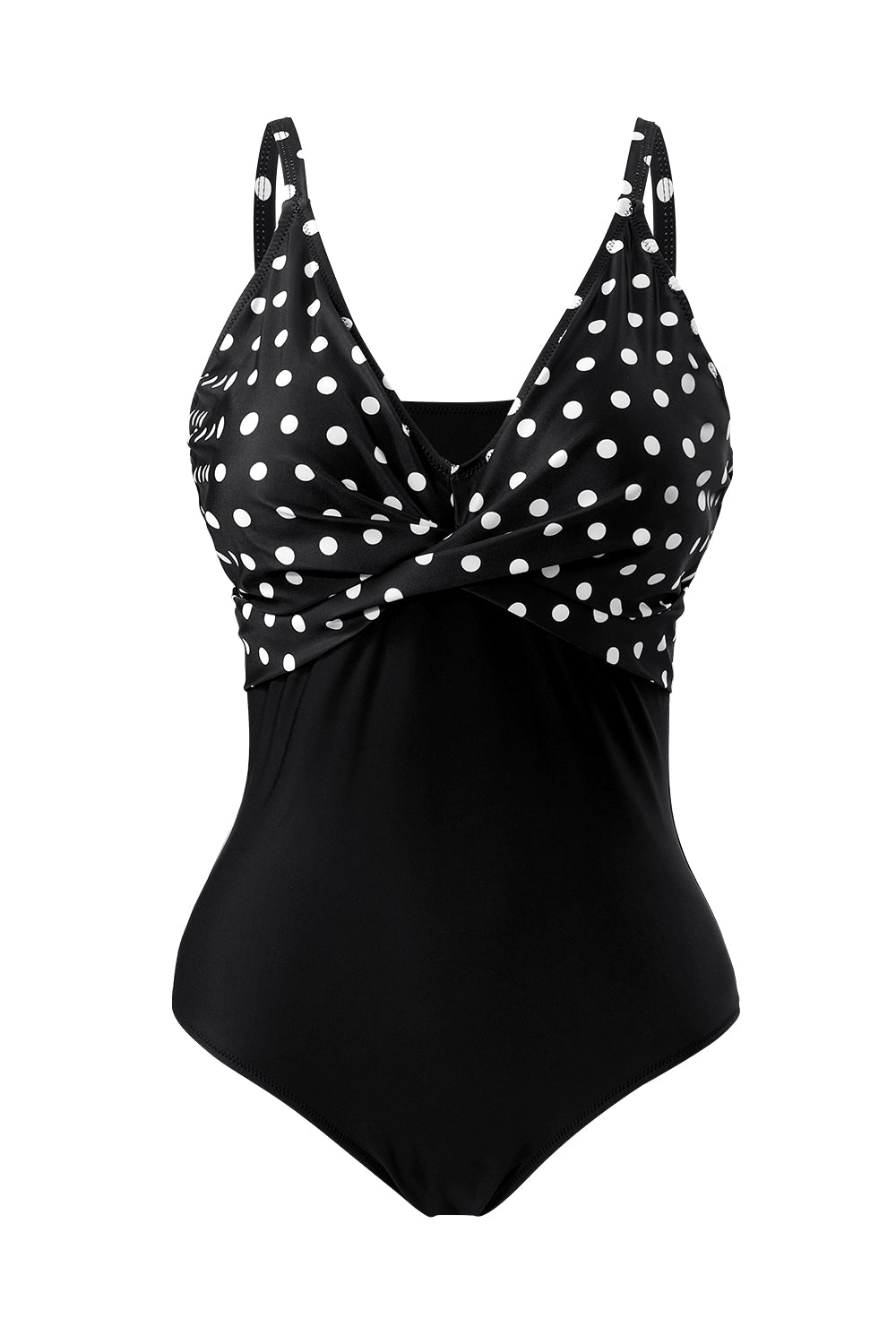 Polka Dot V Neck Fitted Swimming Costume