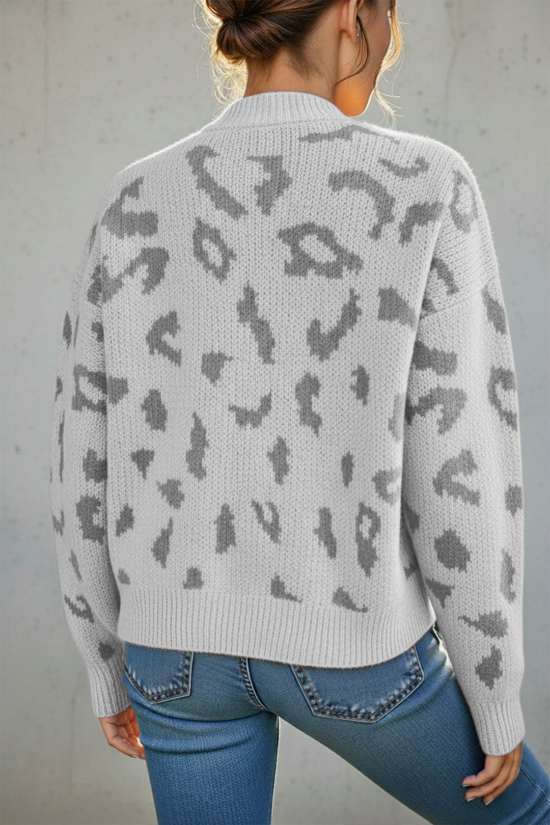 Leopard Print High Neck Jumper #oran_Gray