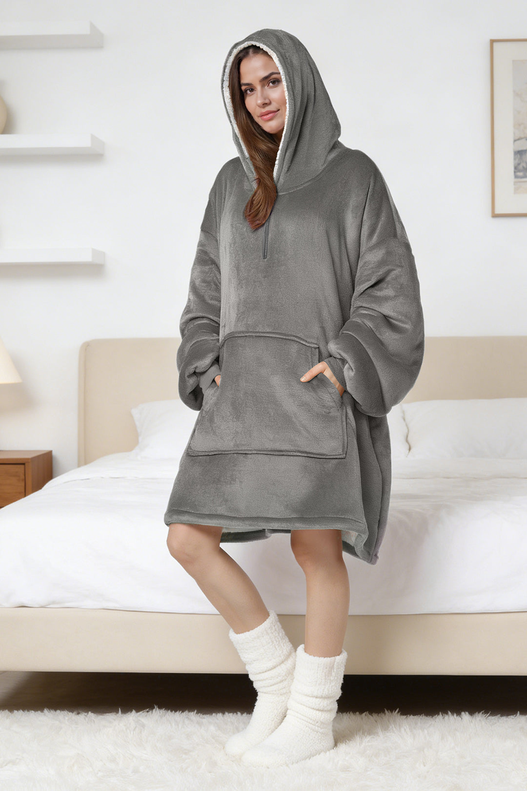 Zip Neck Fleece Dressing Gown