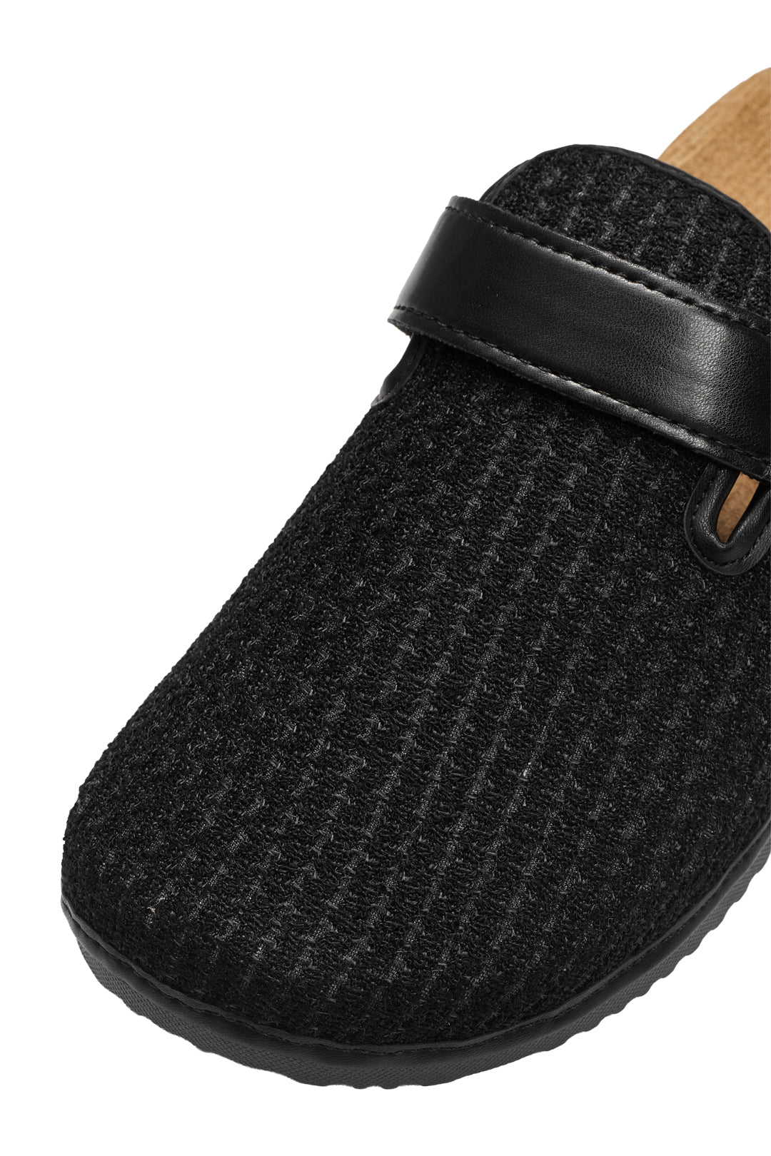 Woven Plush Fabric Mules with adjustable buckle