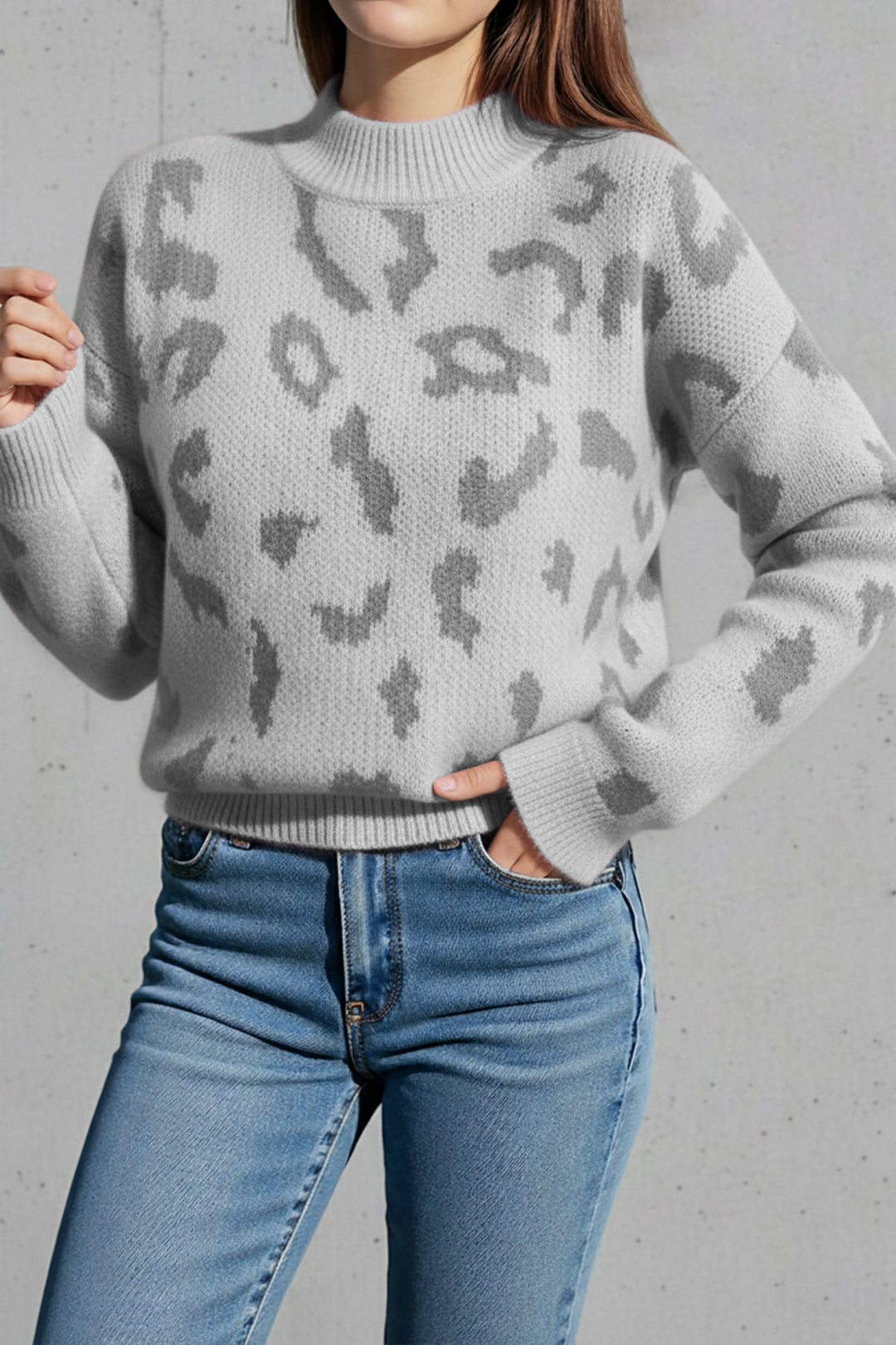 Leopard Print High Neck Jumper