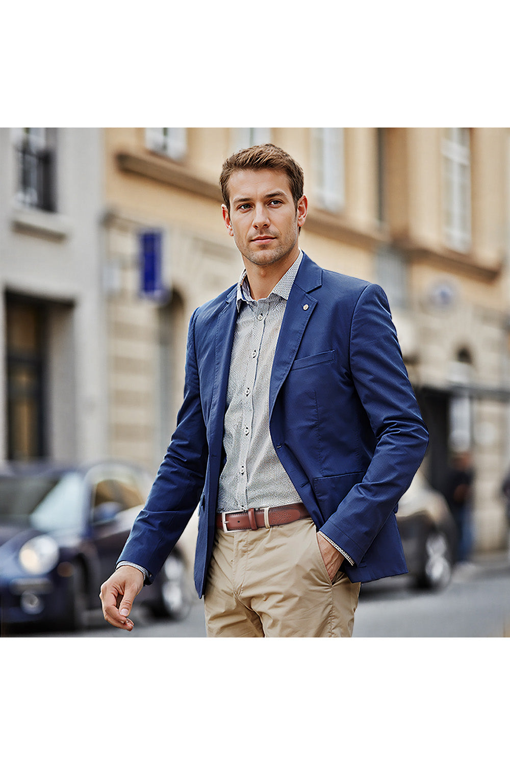 Embossed Belt in Brown, Business Casual Style