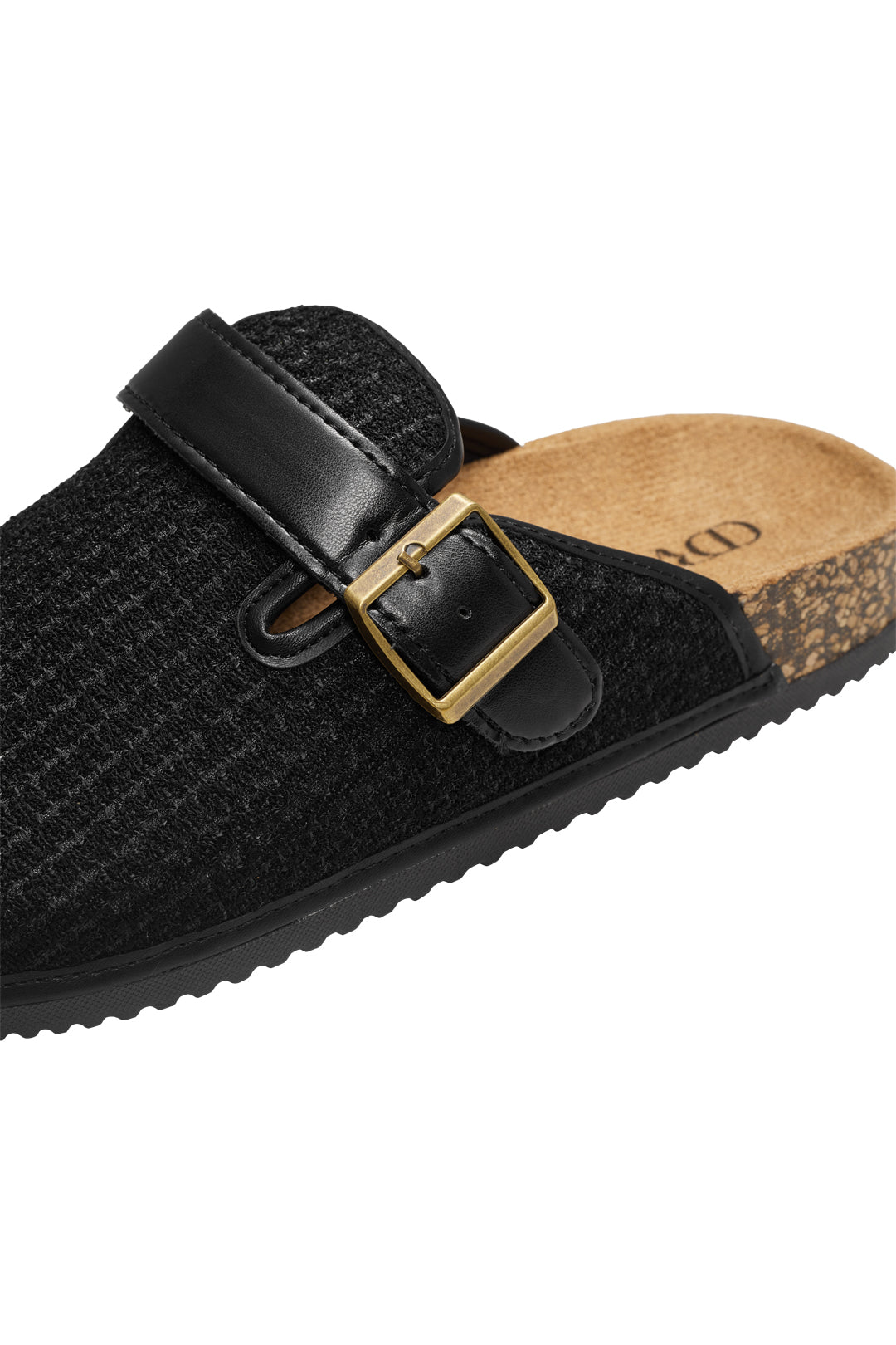 Woven Plush Fabric Mules with adjustable buckle