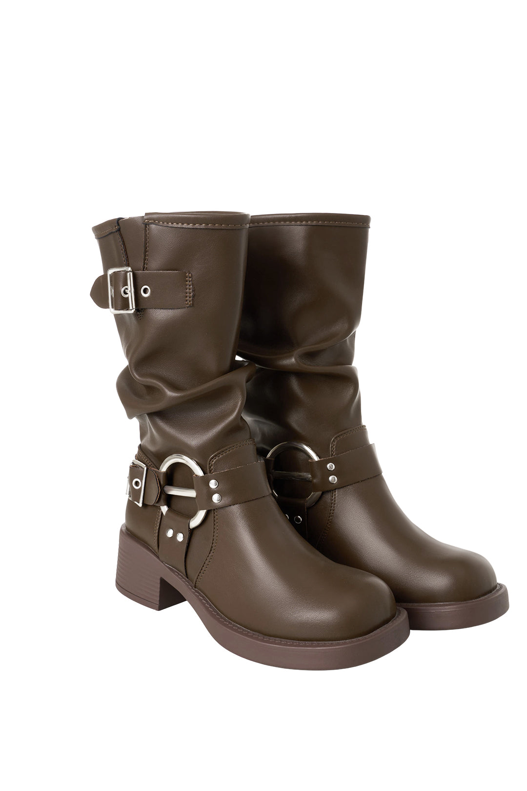 PU Leather Western-Style Cowboy Boots with Belt Buckle