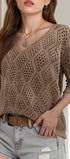 Solid Color Cutout Knit Top #oran_Khaki