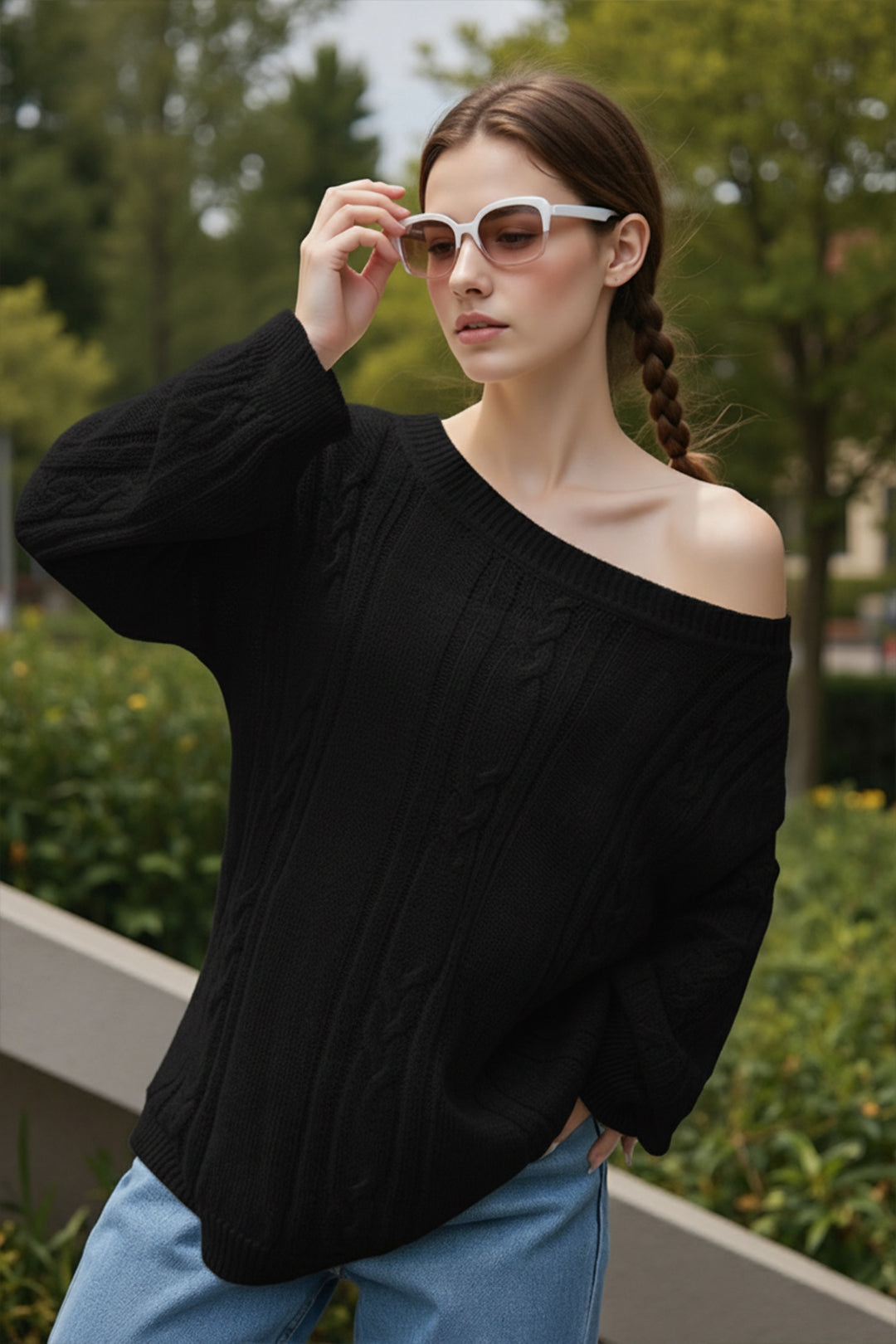 Asymmetric Knitted Drop Shoulder Jumper