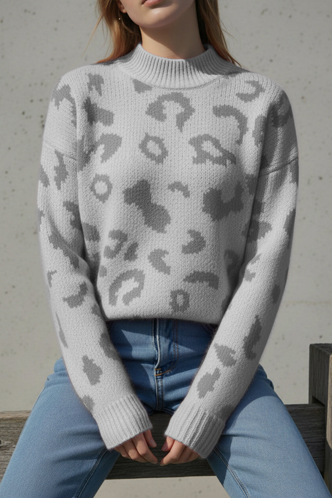 Leopard Print High Neck Jumper