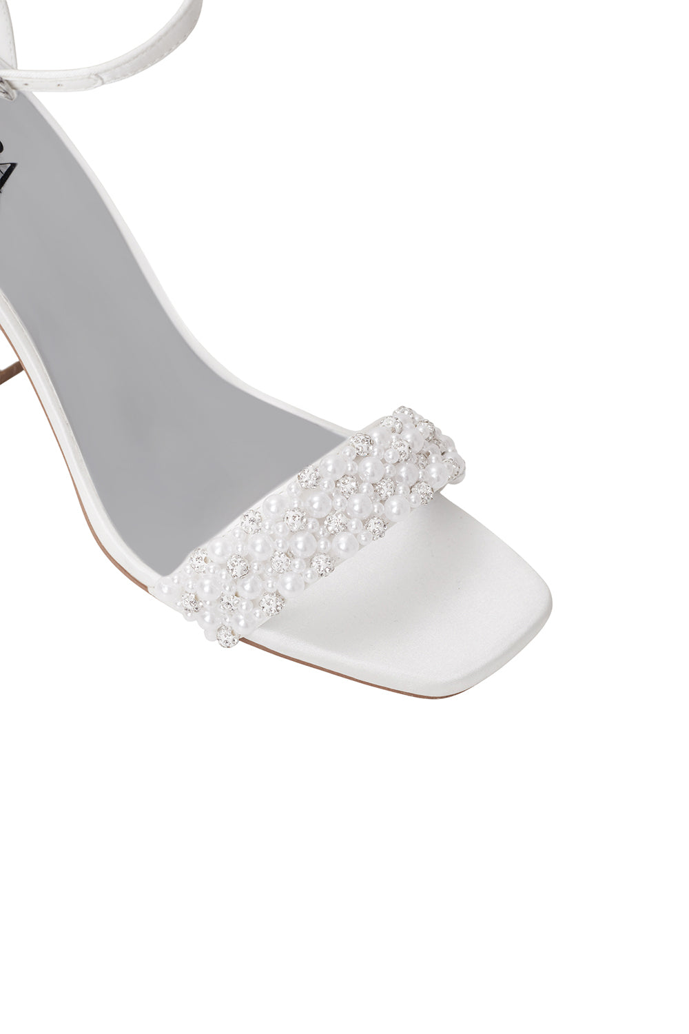 Pearl-Embellished Two-Part Block High Heel Sandals