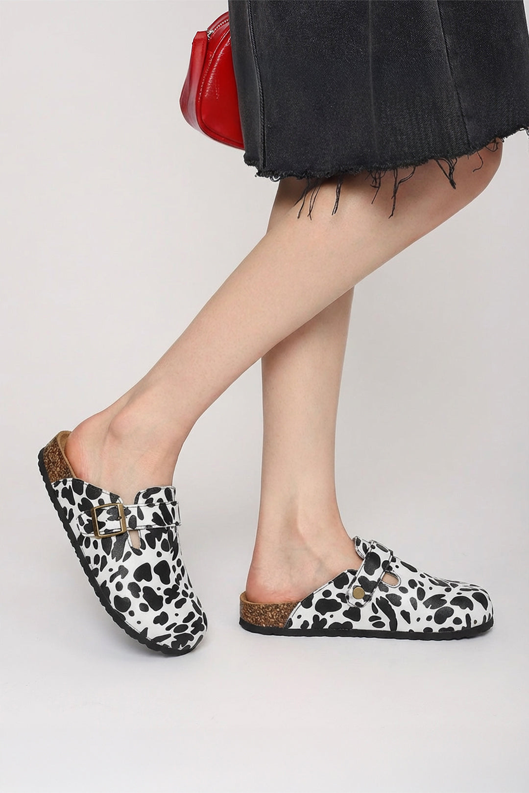 Cow Print Pattern Mules Sandals with Adjustable Metal Buckle