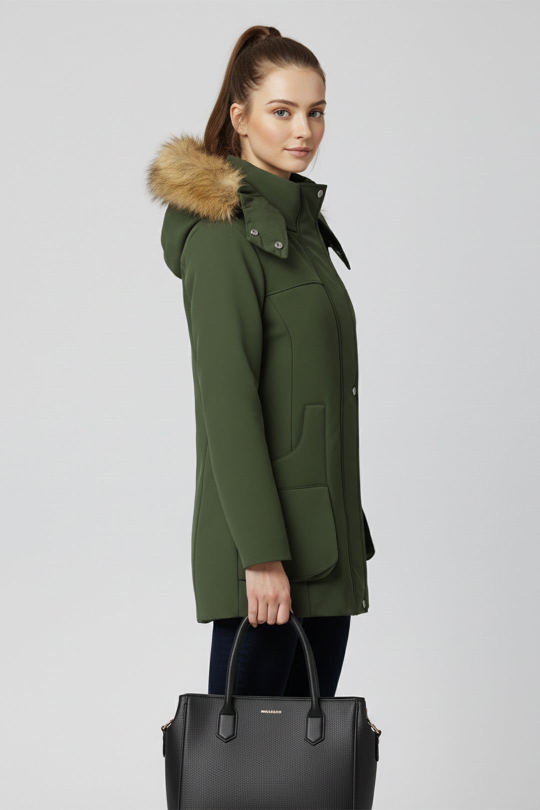 Heated Hooded Nipped Waist Winter Puffer Coat