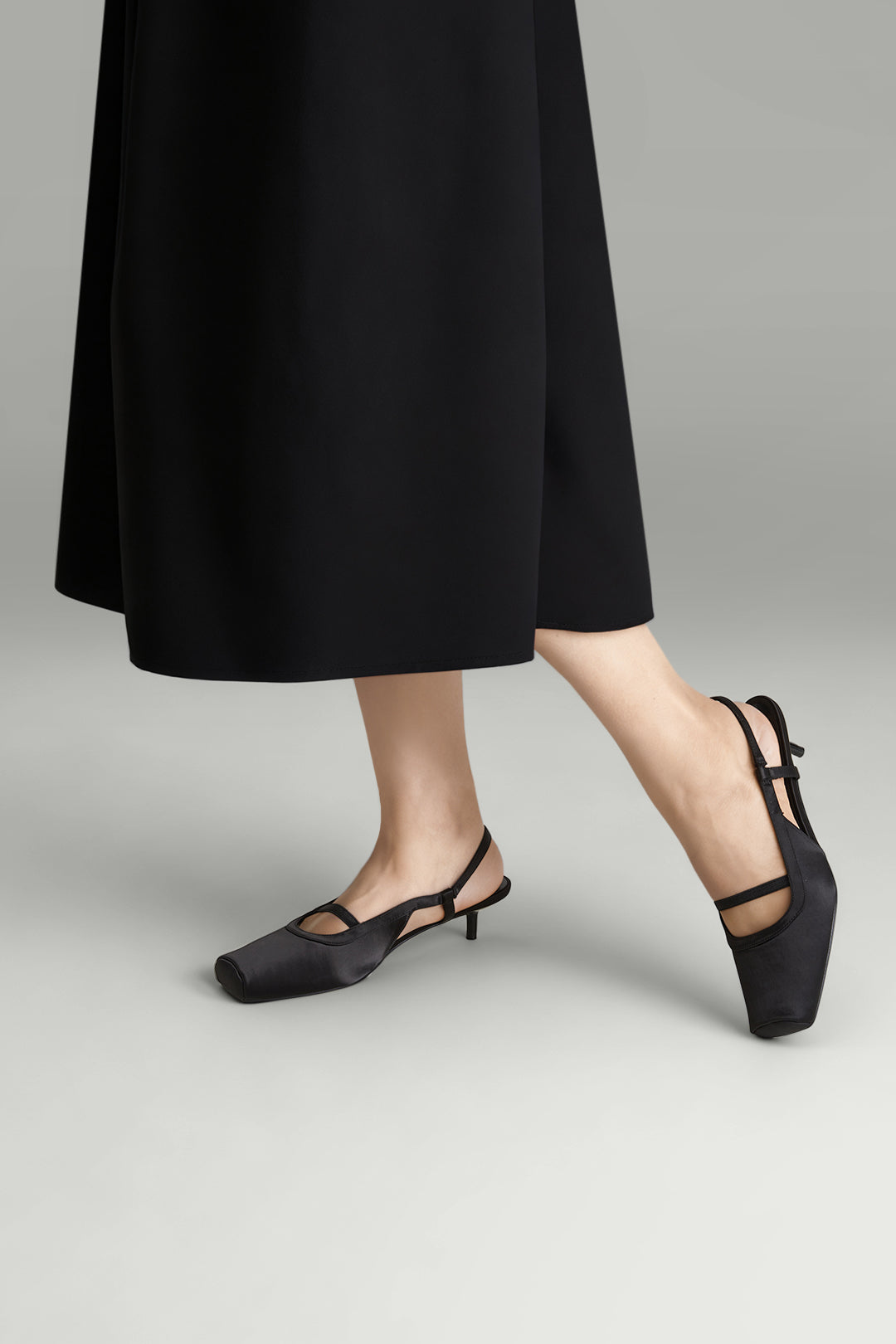 Square Toe Solid Slingback Low Heels