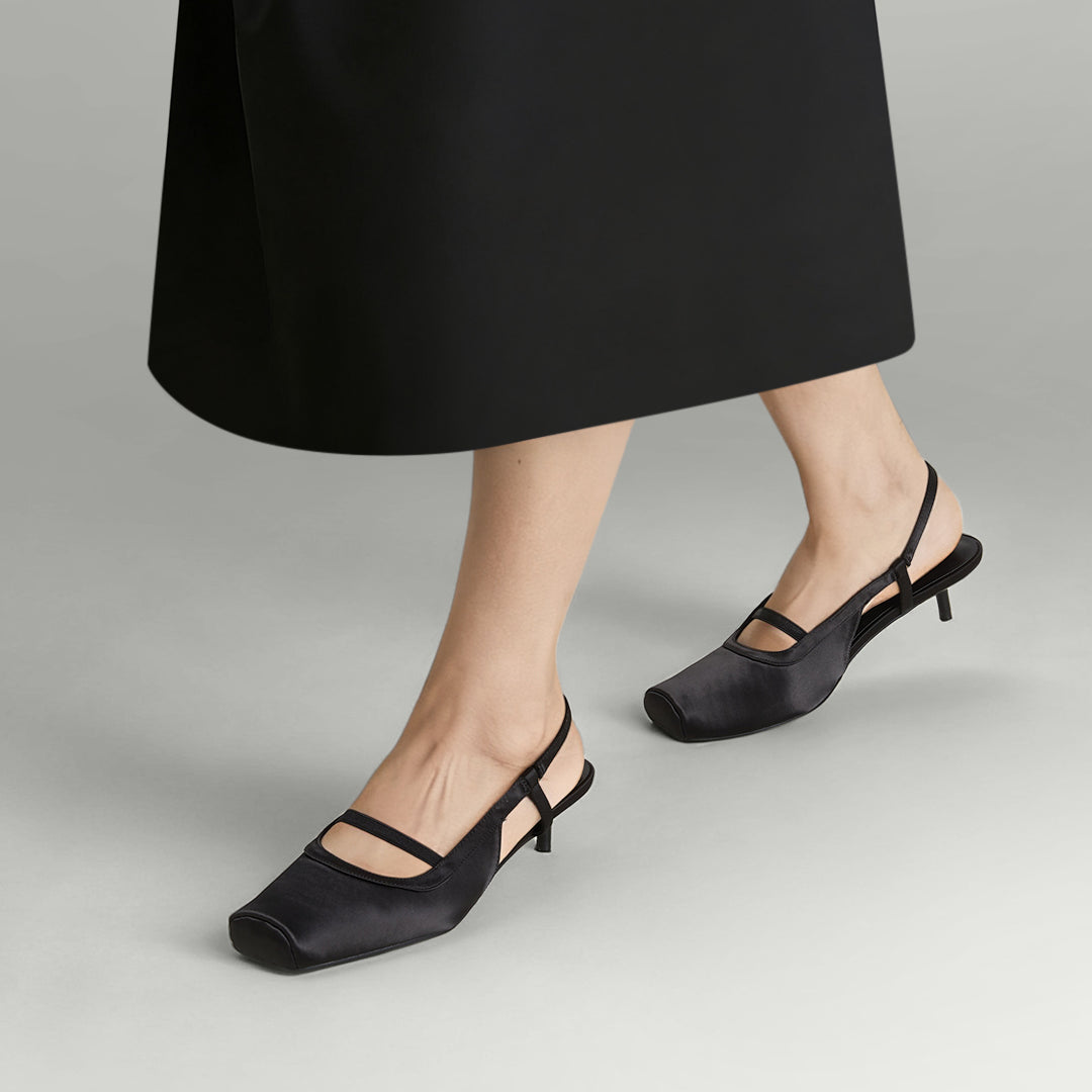 Square Toe Solid Slingback Low Heels