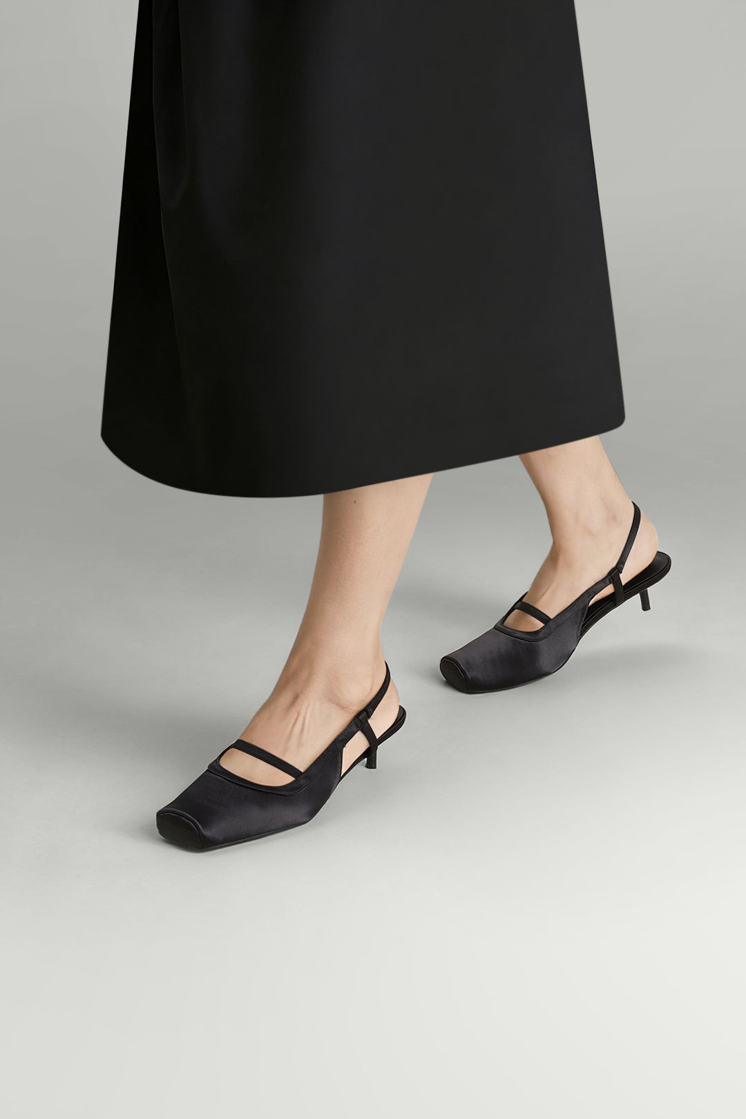 Square Toe Solid Slingback Low Heels