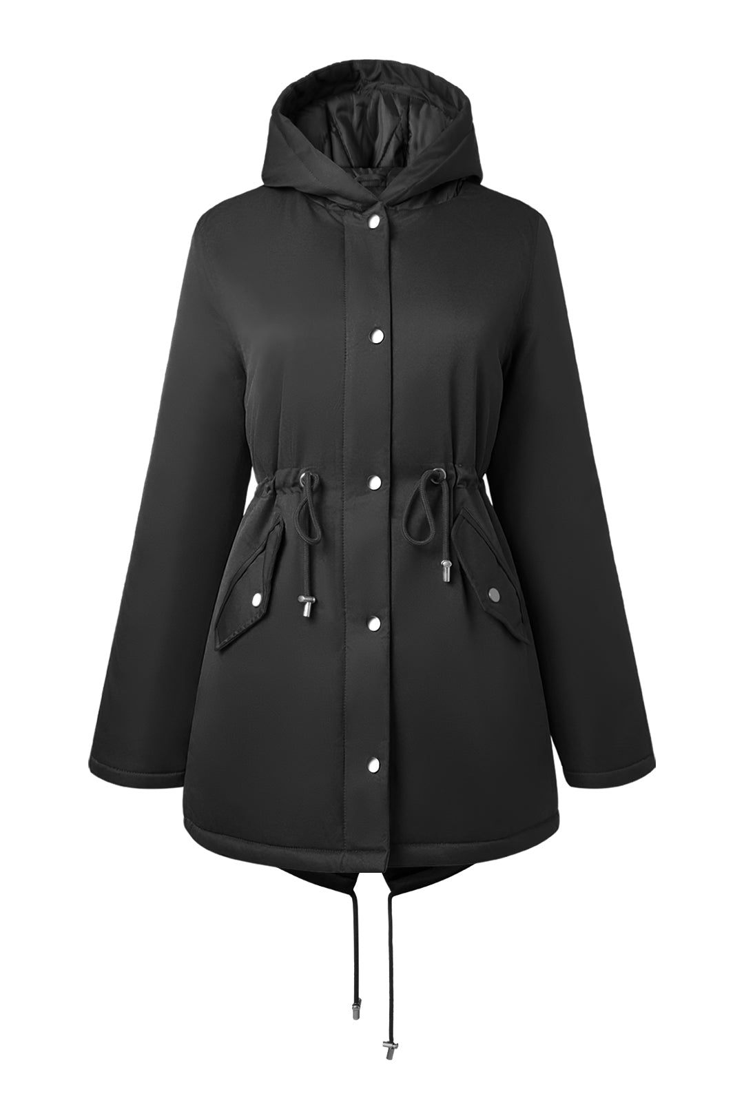Midi warm puffer coat with nipped waist and tie belt